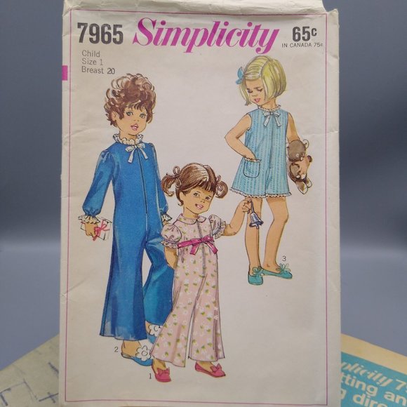 Vintage Sewing PATTERN Simplicity 7965, Childrens 1968 Toddlers Pajamas or Pants - Picture 1 of 3